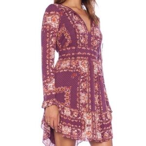 Free People Purple Floral Long Sleeve Dress